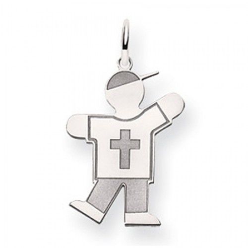 Cross Boy Charm in 14kt White Gold - Glossy Polish - Flattering - Women