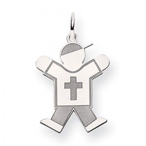 Cross Boy Charm in 14kt White Gold - Glossy Finish - Shapely - Women