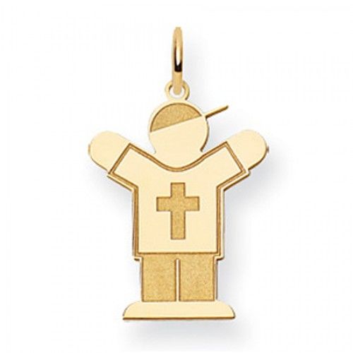 Cross Boy Charm in Yellow Gold - 14kt - Polished Finish - Spectacular - Women