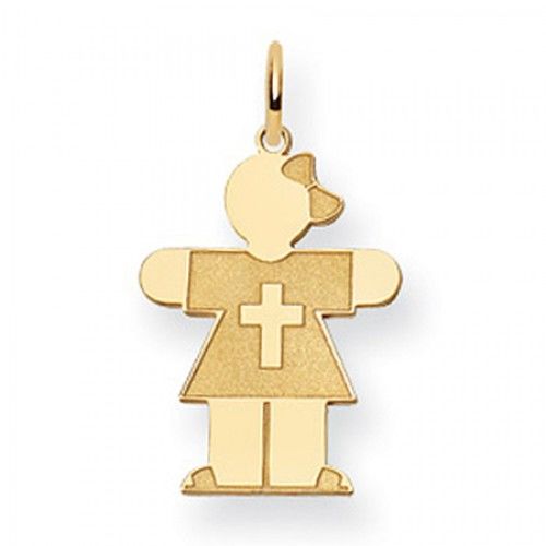 Cross Girl Charm in Yellow Gold - 14kt - Glossy Polish - Inviting - Women