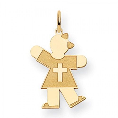 Cross Girl Charm in Yellow Gold - 14kt - Glossy Finish - Charming - Women