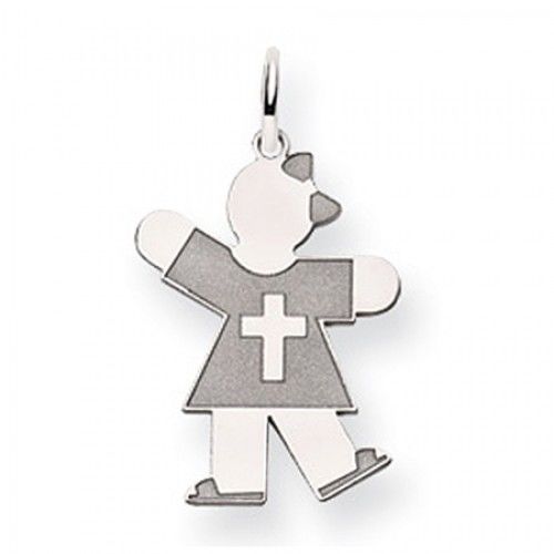 Cross Girl Charm in 14kt White Gold - Polished Finish - Appealing - Women