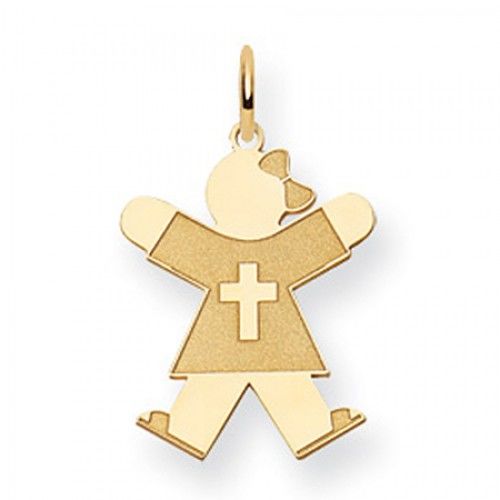 Cross Girl Charm in Yellow Gold - 14kt - Mirror Finish - Great - Women
