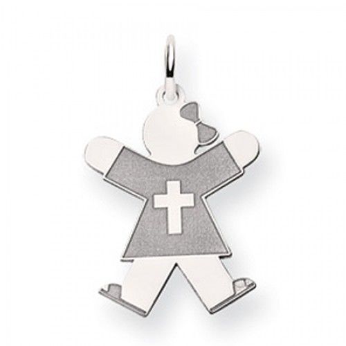 Cross Girl Charm in 14kt White Gold - Glossy Polish - Interesting - Women