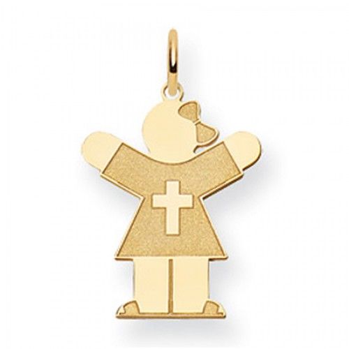 Cross Girl Charm in Yellow Gold - 14kt - Mirror Polish - Fine - Women