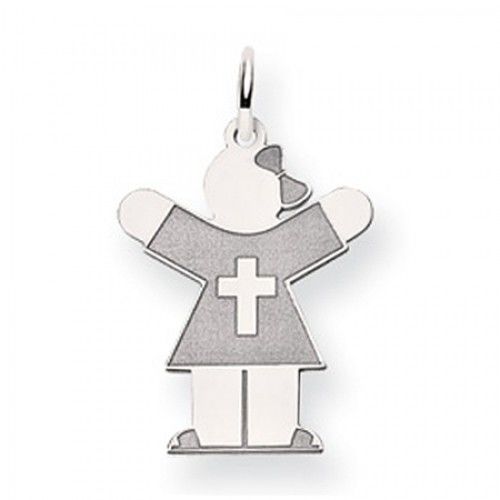 Cross Girl Charm in 14kt White Gold - Glossy Finish - Fascinating - Women