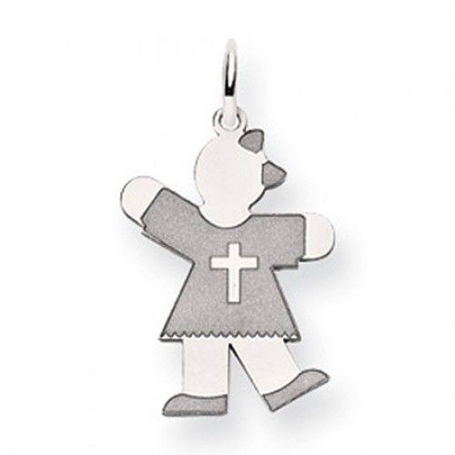 Cross Girl Charm in 14kt White Gold - Mirror Finish - Astonishing - Women