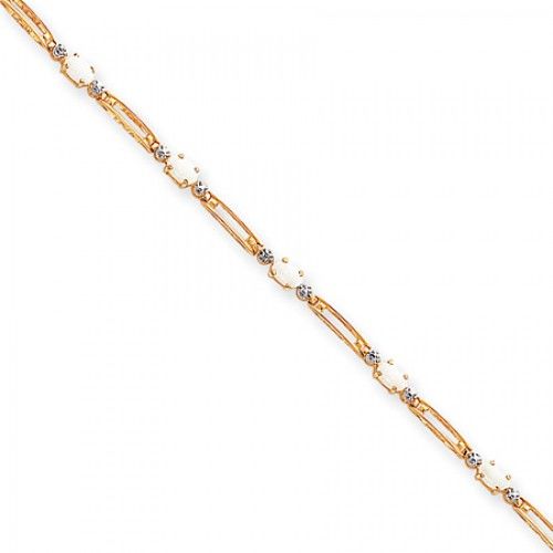Women'S Oval Shape Opal and Diamond Bracelet in Gold - 14kt Yellow - Excellent