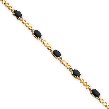 14k Yellow Gold Navy Blue Oval Sapphire and Diamond Tennis Bracelet