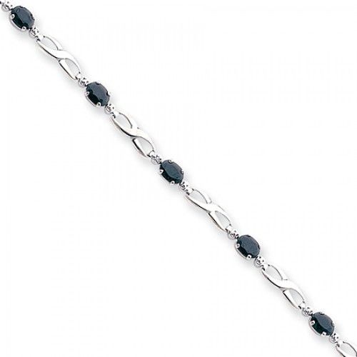 Women'S Oval Shape Sapphire and Diamond Bracelet in 14kt White Gold - Riveting