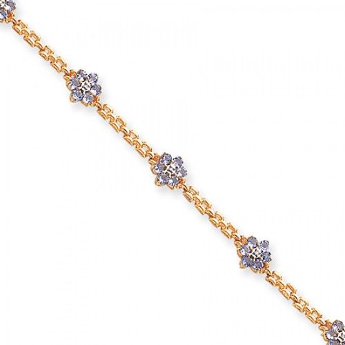 Round Shape Tanzanite and Diamond Bracelet in Gold - 14kt Yellow - Tasteful