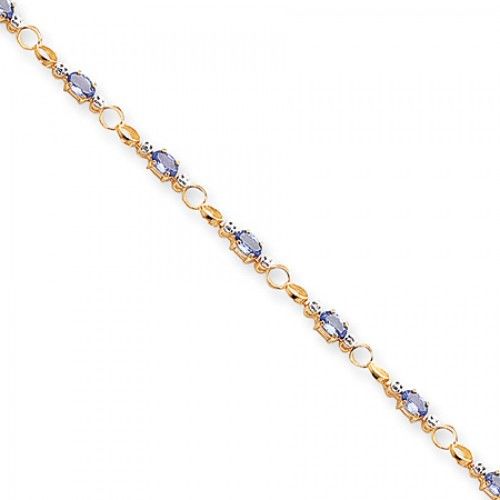 Women'S Oval Shape Tanzanite and Diamond Bracelet in Gold - 14kt Yellow