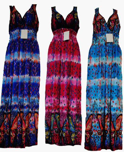 Long Length Butterfly Print Summer Dresses Case Pack 12