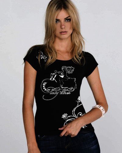 White Lady Biker X-Large Black Short Sleeve T-Shir