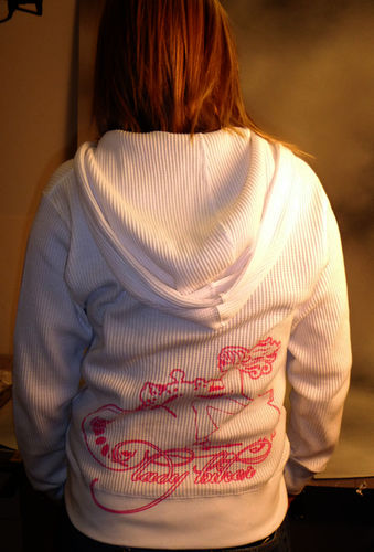 Pink Lady Biker Medium Thermal White Hoodie