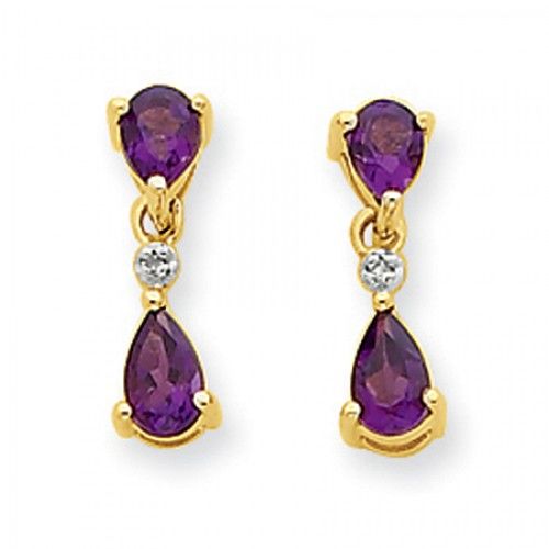 14k Yellow Gold Violet Amethyst Dangle Earrings