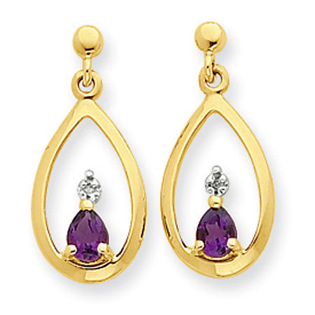 14k Yellow Gold Violet Amethyst Drop Earrings