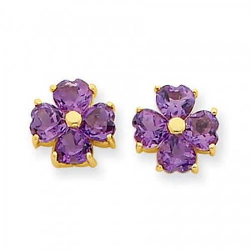 14k Yellow Gold Violet Amethyst Flower Earrings