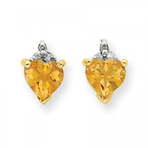 Heart Earrings - Citrine & Diamond in Yellow Gold - 14kt - Post with Back