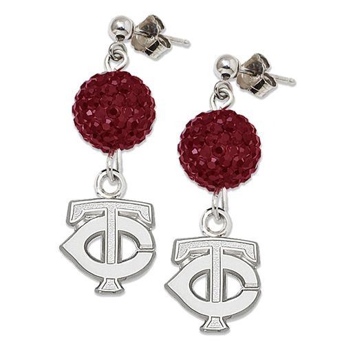 Crystal Minnesota Twins Earrings in Sterling Silver - Post W/ Backs - Round
