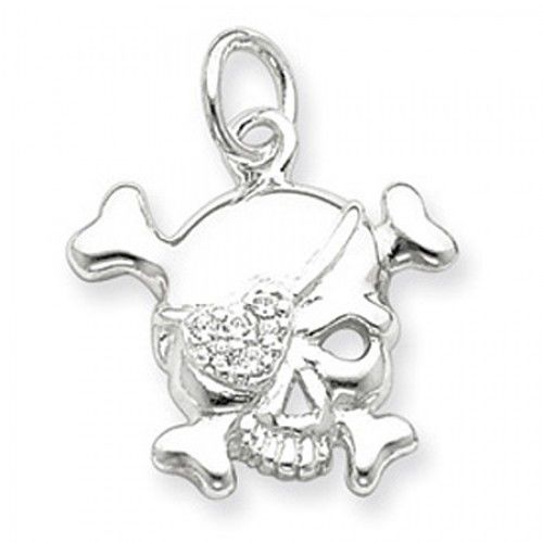 Cubic Zirconia Skull Patch Eye Charm in Sterling Silver - Round Shape - Enticing
