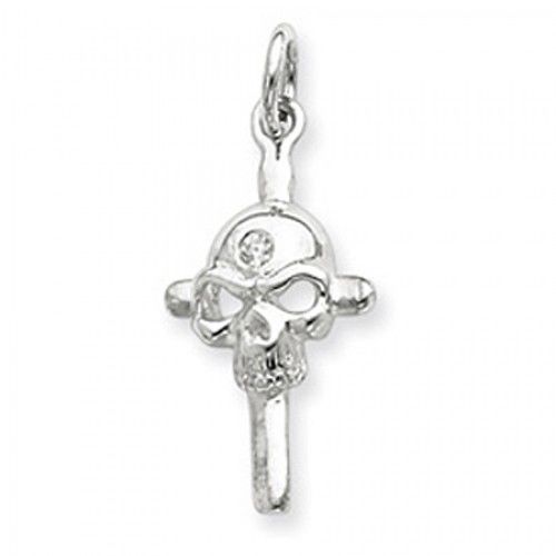 Cubic Zirconia Skull Cross Charm in Sterling Silver - Round Shape - Elegant