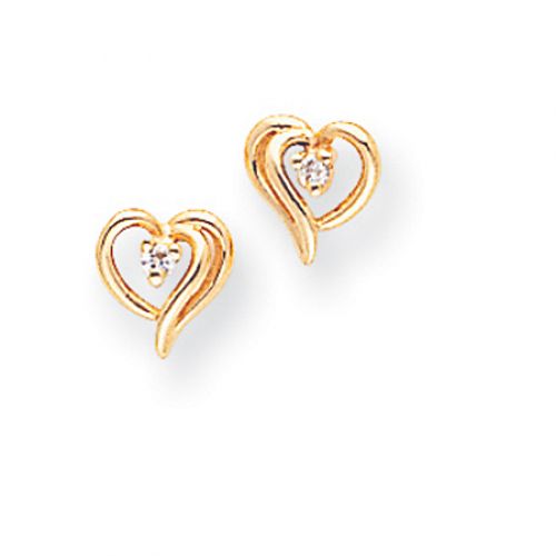 Diamond Heart Earrings in 14kt Yellow Gold - Pressure Backs - Round - Pleasant