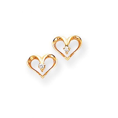 14k Yellow Gold Whimsical Heart Stud Diamond Earrings