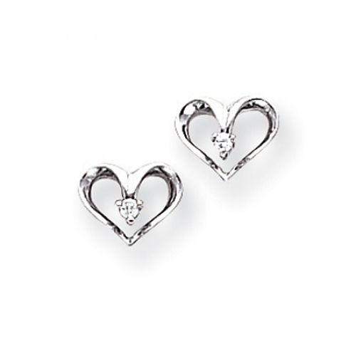 Diamond Heart Earrings in White Gold - 14kt - Friction Backs - Round - Tempting