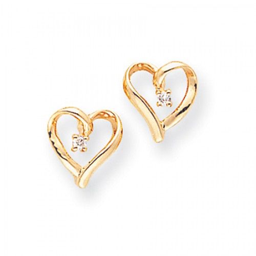 Diamond Heart Earrings in 14kt Yellow Gold - Post W/ Backs - Round - Flattering