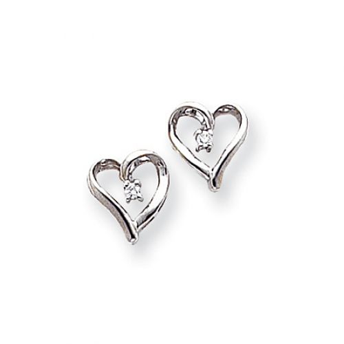 Diamond Heart Earrings in White Gold - 14kt - Pressure Back - Round - Tasteful