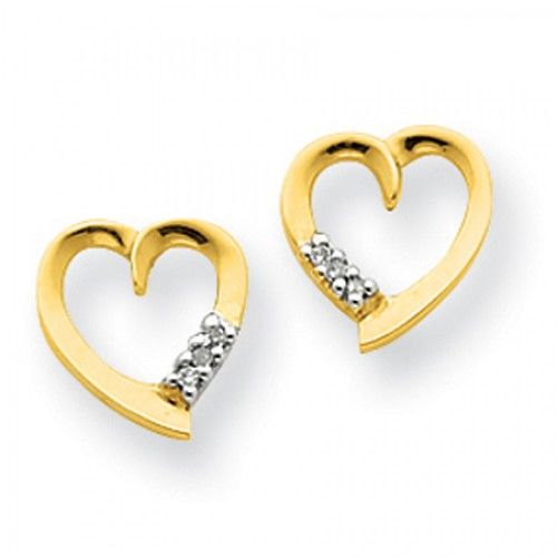 Diamond Heart Earrings in Yellow Gold - 14kt - Butterfly Backs - Round - Bright