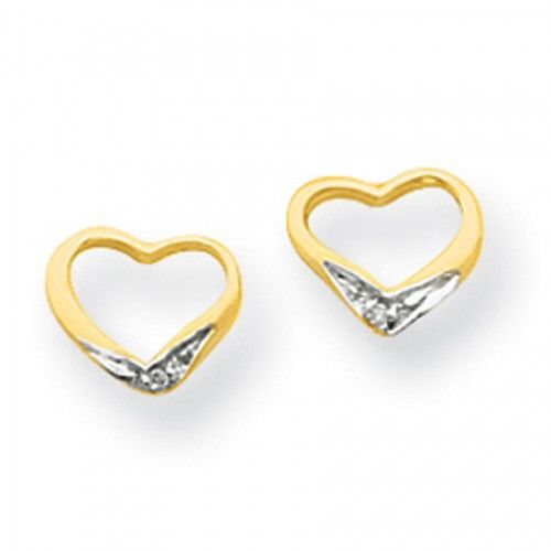 14k Yellow Gold Framed Heart Stud Diamond Earrings