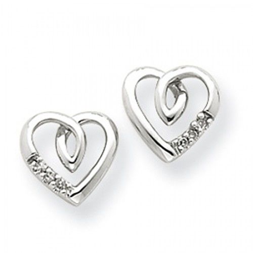Diamond Heart Earrings in White Gold - 14kt - Friction Backs - Compelling