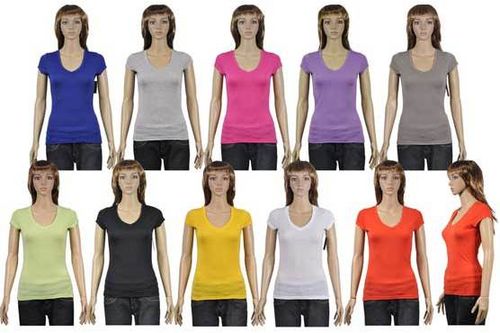 Women's Colorful V-Neck T-Shirts Case Pack 144
