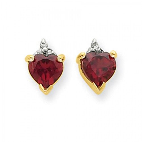 Heart Earrings - Garnet & Diamond in 14kt Yellow Gold - Butterfly Back