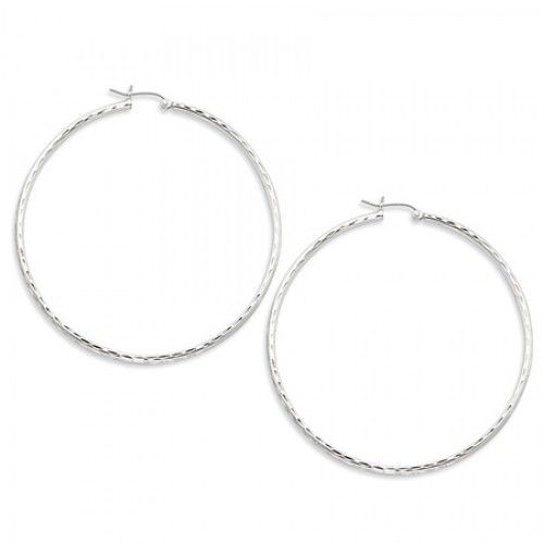 Round Earrings - Hoop in Sterling Silver - Post with Hinge - Women - Pretty