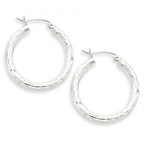 Round Earrings - Hoop in Sterling Silver - Notched W/ Post - Women - Inviting