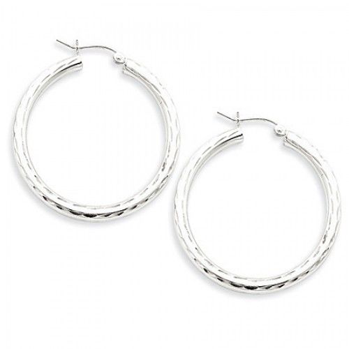 Round Earrings - Hoop in Sterling Silver - Notched W/ Hinge - Seductive