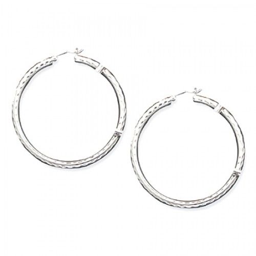 Round Earrings - Hoop in Sterling Silver - Notched with Hinge - Flattering