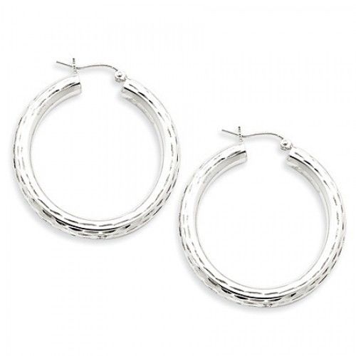 Round Earrings - Hoop in Sterling Silver - Hinge W/ Post - Women - Bright