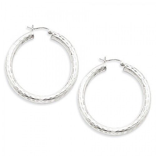 Round Earrings - Hoop in Sterling Silver - Hinge Back - Women - Excellent