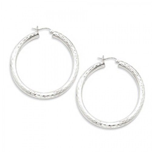 Round Earrings - Hoop in Sterling Silver - Notched with Hinge - Stylish