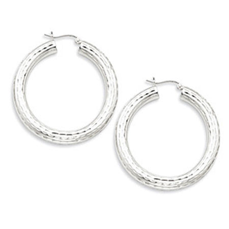 Women'S Sterling Silver Diamond Cut Hoop Earrings - 5mm X 40mm