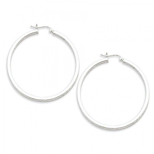 Round Earrings - Hoop in Sterling Silver - Notched W/ Post - Women - Divine