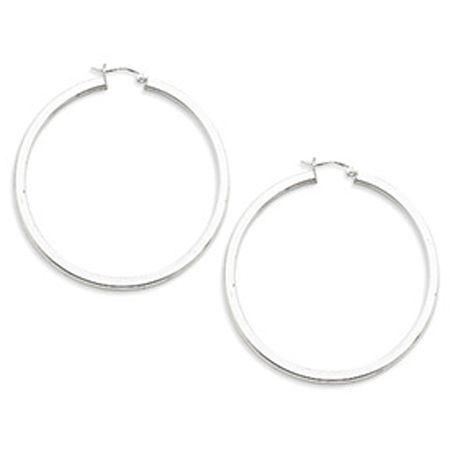 Women'S Sterling Silver Square Tube Hoop Earrings - 3.25mm X 55mm