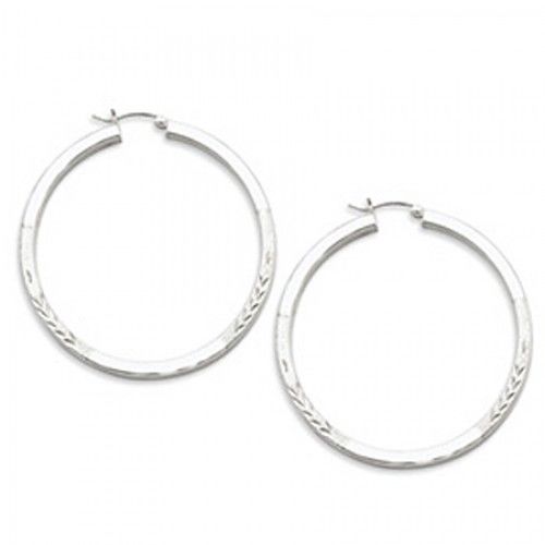 Round Earrings - Hoop in Sterling Silver - Notched W/ Hinge - Women - Bright