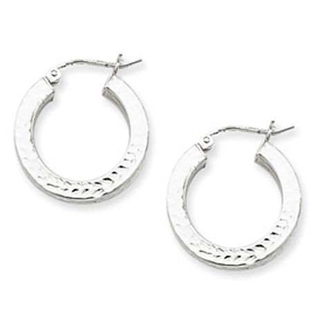 Sterling Silver Diamond Cut Square Tube Ridged Hoop Earrings - 3mm X 20mm