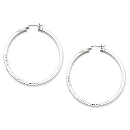 Sterling Silver Diamond Cut Square Tube Ribbed Hoop Earrings - 3mm X 49mm