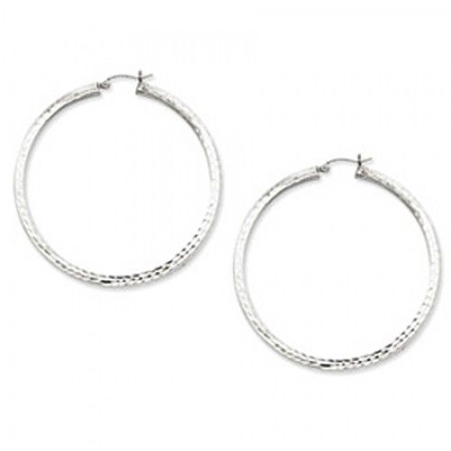 Round Earrings - Hoop in Sterling Silver - Post with Hinge - Women - Dazzling